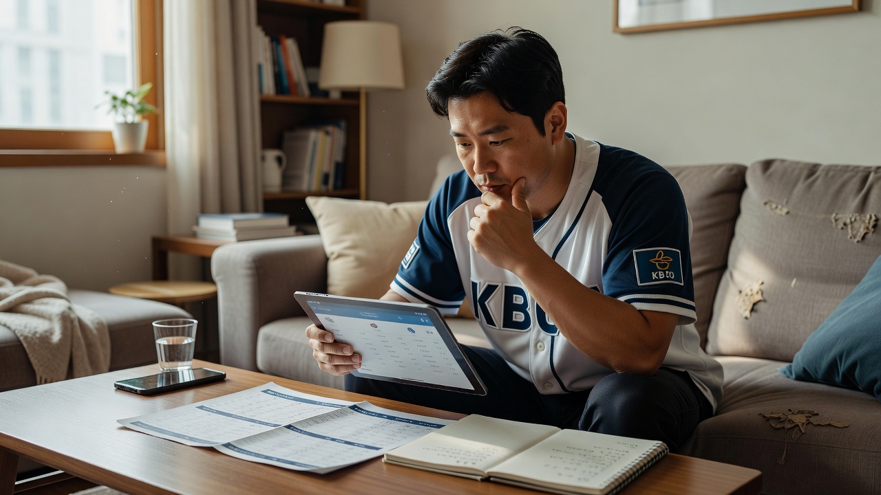 KBO 팀 순위 확인 방법을 스마트폰으로 살펴보는 장면